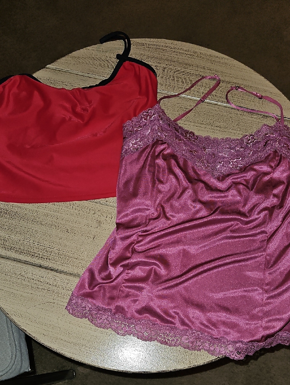 Worthington Satin Lace Cami Duo — Red & Magenta